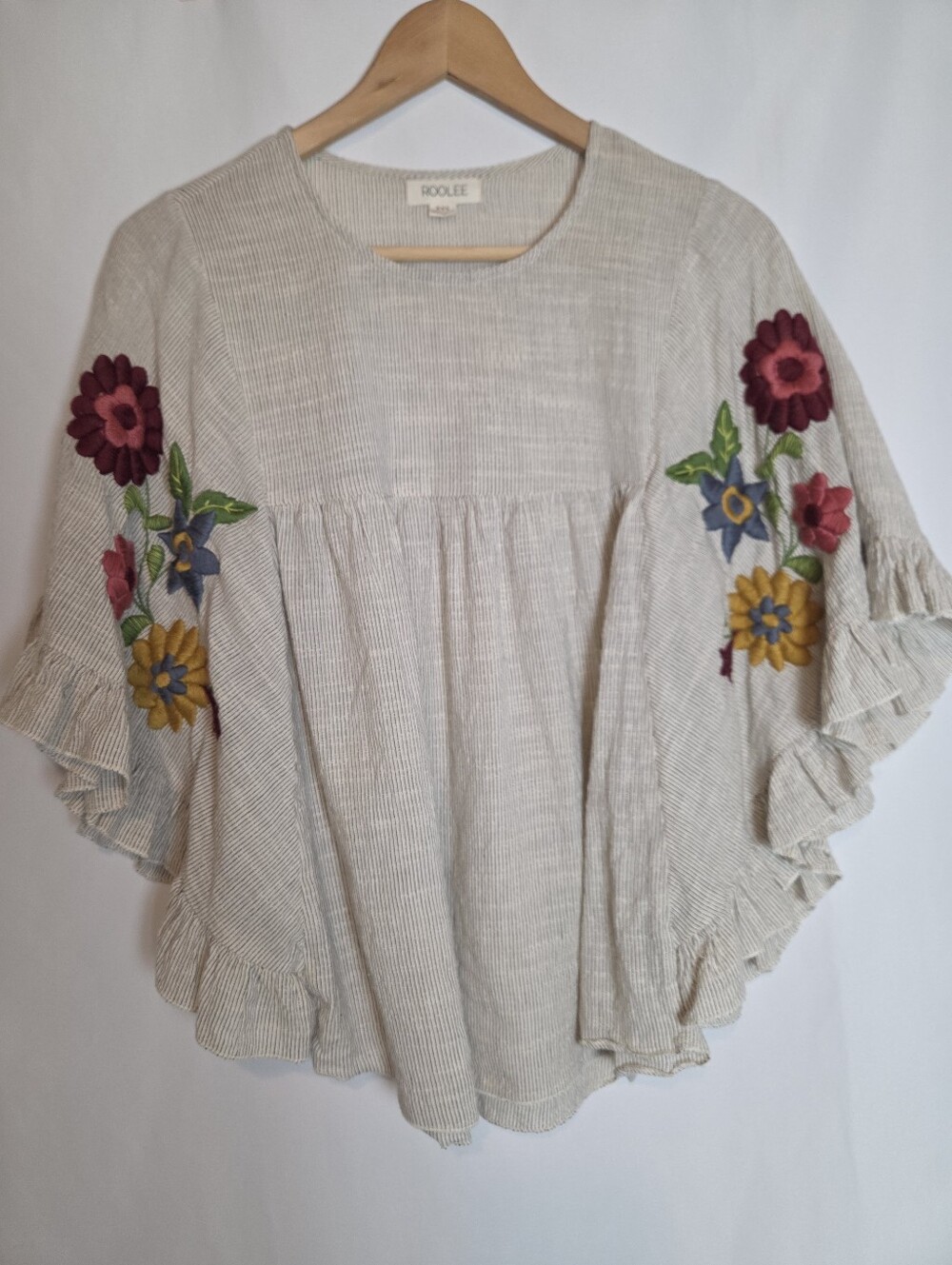 Roolee Embroidered Flutter Sleeve Top